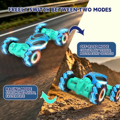 Remote Control Car - RC Drift Car Gesture Sensing Toy Boy Age 6-8-12 Gifts | Gesture Sensing RC Stunt Car for Kids Toys 6 7 8 9 10 11 12 Year Old Boy Birthday Christmas Presents with Lights Music - color: Light Blue