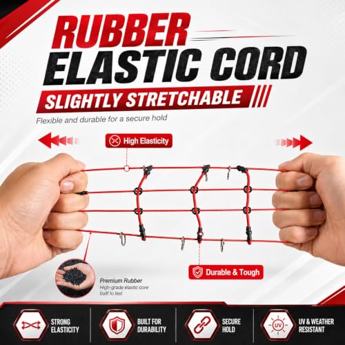 1:24 RC Roof Cargo Net with Hooks, 80x65mm Elastic Luggage Net for Axial SCX24 90081 AXI00002 AXI00001 AXI90081 C10 JLU Gladiator Bronco TRX4M 1/24 1/18 RC Crawler Scale Accessories, Red - color: Red