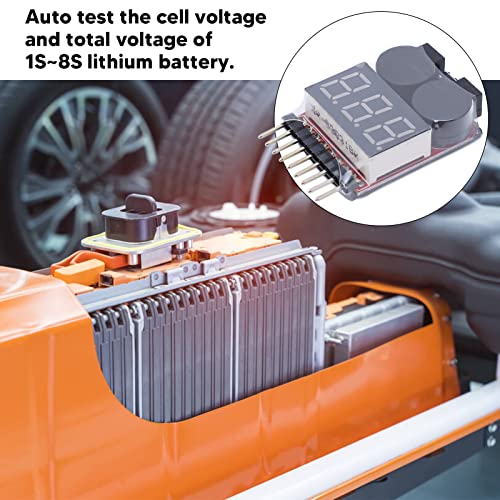 10 PCS Lipo Battery Voltage Tester, RC Low Voltage Buzzer Alarm, Battery Monitor Checker Tester for 1-8S Lipo/Li-Ion/Limn/Li-Fe, Voltage Alarm Battery