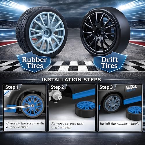 Remote Control Car RC Drift Car 2.4GHz 1:24 Scale 4WD 15KM/H High Speed Model Vehicle with LED Lights Drifting Tire Racing Sport Toy Car for Adults Boys Girls Kids Gift - color: H-blue