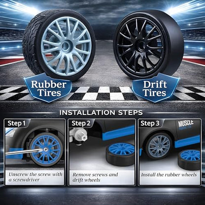 Remote Control Car RC Drift Car 2.4GHz 1:24 Scale 4WD 15KM/H High Speed Model Vehicle with LED Lights Drifting Tire Racing Sport Toy Car for Adults Boys Girls Kids Gift - color: H-blue