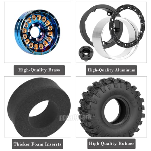 1.9 Brass Wheel Tires for 1/10 SCX10 SCX10 II 90046 SCX10 III AXI03007 SCX10 Pro TRX4 TRX6 Gen7/8 D90 VS4-10 MST CFX RC Crawler Car,1.9 Brass&Aluminum RC Off Road Wheels and Tires,Colorful - color: Colorful - (4pcs Wheel Tires)