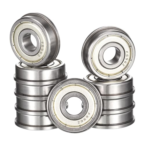 F696ZZ Flanged Ball Bearing, ID 6mm x OD 15mm x Width 5mm Miniature Bearings, Double Metal Shielded Deep Groove Bearings, Pre-Lubricated (GCr15) Chrome Steel 10pcs - size: F696ZZ 6mmx15mmx5mm