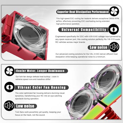 VXL-3s ESC Cooling Fan and Motor Cooling Fan 28000 RPM Dual Fan Set Upgrade for 1/10 Traxxas Slash 4x4 Stampede 4x4 Rustler 4x4 VXL Hoss 4×4 Velineon VXL 3s Heat Sink Replace #3340, Red - style: SRQ-Red Red