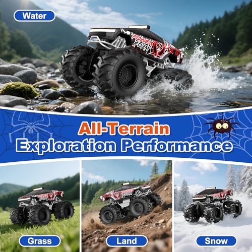 Amphibious Remote Control Car, 1:18 Waterproof Monster Truck Toys RC Cars, 2.4GHz RC Trucks 4WD All Terrain Off-Road Pickup, Kids Christmas Birthday Presents for Boy Girl Toys Age 6 7 8 9 10 11 12 - color: Black