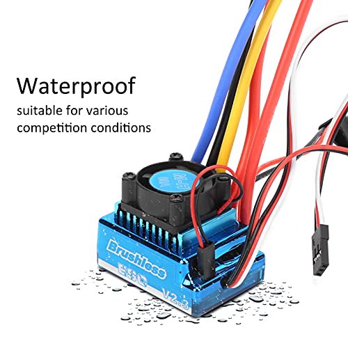 80A Brushless ESC Electric Speed Controller, Waterproof Brushless ESC for 1/10 1/12 RC Car and Boat, Sensorless Compatible with Cooling Fan Removal for Underwater Use