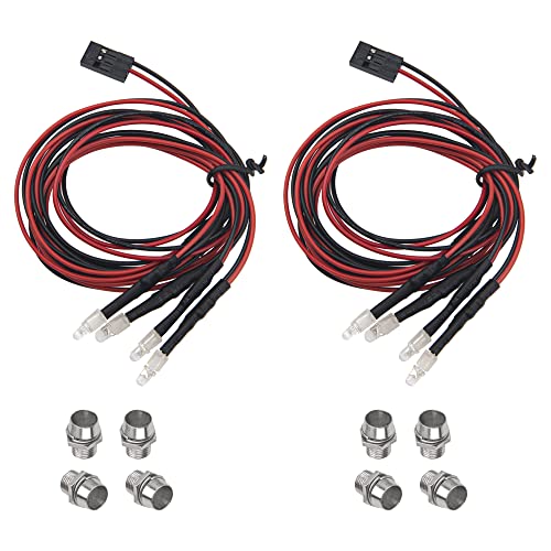 2Pack HIRCQOO 4LED RC Car LED Light Headlights Taillight Lighting with JR Y Cable Compatible with Traxxas HSP Tamiya Redcat RC4WD Axial HPI Kyosho Arrma 1/8 1/10 1/12 RC Car,2Red & 2White (3mm LEDs) - size: 3mm LEDs
