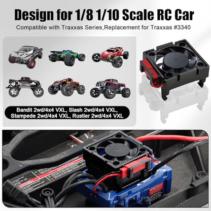 VXL-3s ESC Heat Sink Cooling Fan 28000RPM ESC Fan Heatsink for 1/8 1/10 RC Car Truck, Compatible with Traxxas Bandit/Slash/Stampede/Rustler 2WD/4X4 VXL-3s, Replace for #3340 Velineon(Black) - style: Black