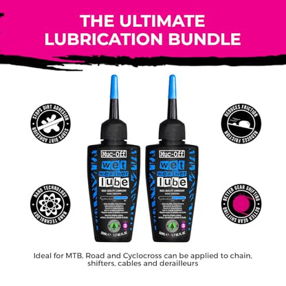 Muc-Off Chain Wet Lube 50ml 2-Pack | Biodegradable Bicycle Chain Lubricant Wet | Reduces Friction & Extends Chain Life | Wax-Based Formula Repels Water | Suitable for MTB & Road Bikes - size: 50mL (Pack of 02)