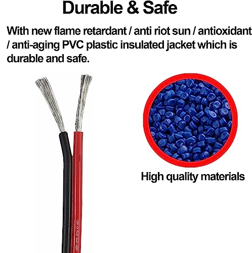 TUOFENG 22awg Electrical Wire 100 ft 22 Gauge Led Wire 2 Pin Extension Cable Wire Red Black Wires 12V/24V DC Cable for Led Strips Single Colour - size: 22 AWG 2 Parallel PVC Wire 100ft