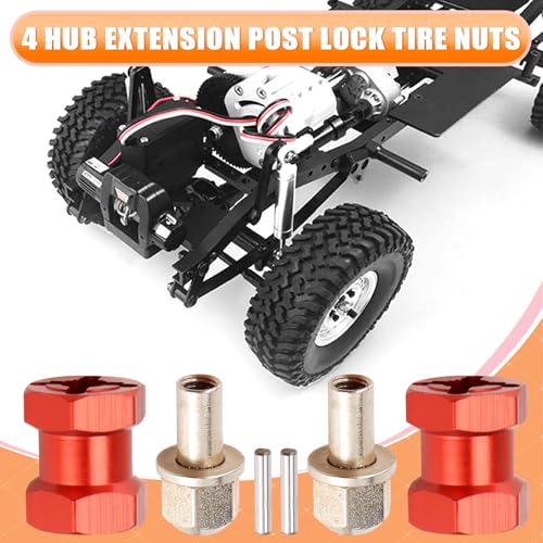 4pcs 12mm Hex Wheel Hub Drive Adaptor 15mm Extension Combiner Coupler for 1/10 RC Car Crawler SCX10 D90,Red