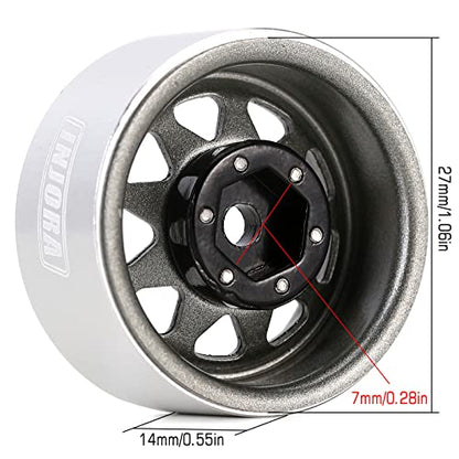 INJORA Stamped Steel 1.0 Beadlock Wheel Deep Dish for 1/18 1/24 RC (Grey) - color: Grey