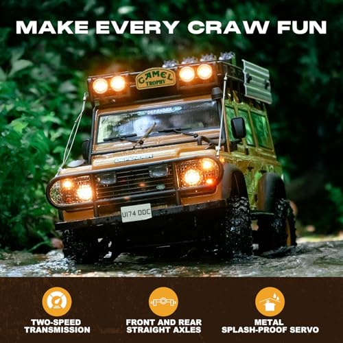 FMS 1/10 FCX10 Land Rover Camel Trophy Edition RC Crawler, Hobby RC Rock Crawler with Lighting System, 4-Link Suspension for Adults, RS (Range Rover) - color: Range Rover