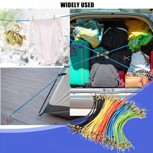 Small Bungee Cords with Hooks 12 Pack, 10" Mini Adjustable Rubber Stretchy Heavy Duty Short Elastic Bungee Cord for Luggage Roof Rack Hang Outdoor Tent Tarp Bike Car RV Camping Tool Cargo Accessory