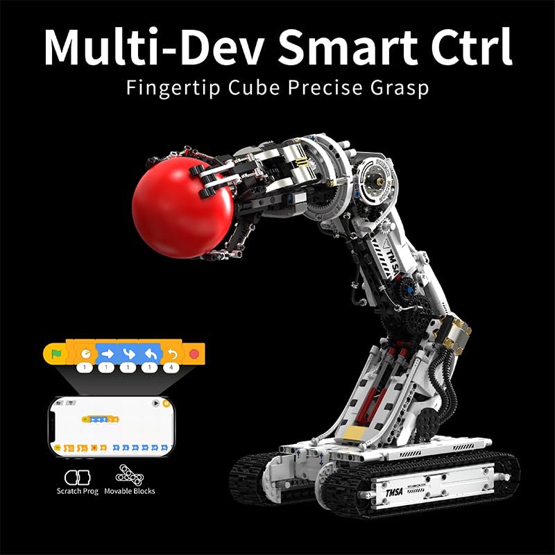 UNCLE BRICK Technical Tracked Robot Arm Building Block Kits,STEM Educational Toys,Upgraded Version Remote & APP Controlled,Set for Boys and Girls 8-14,Technical Robotic Arm Set for Adult(1468Pcs)