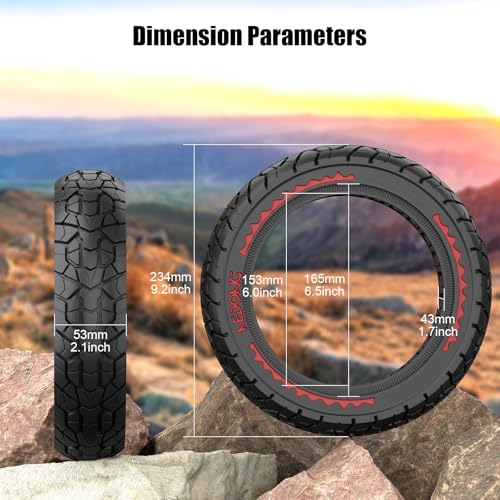 Cooryda 10X2.125 Off Road Tire for Electric Scooter Ninebot F20/F30/F40/F65, 10 inch Solid Rubber Tires for Front And Rear Solid Electric Scooter Tire Tubeless(Black 1pc)