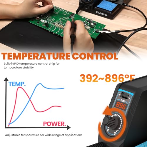 926LED V3 Entry-Level 60W Soldering Station Iron Kit in Black with Temperature Control includes Helping Hands, Lead-Free Solder, 6 Soldering Tips, ESD-Safe Tweezers, Sleep Mode - color: Black