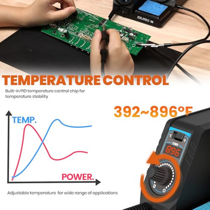 926LED V3 Entry-Level 60W Soldering Station Iron Kit in Black with Temperature Control includes Helping Hands, Lead-Free Solder, 6 Soldering Tips, ESD-Safe Tweezers, Sleep Mode - color: Black