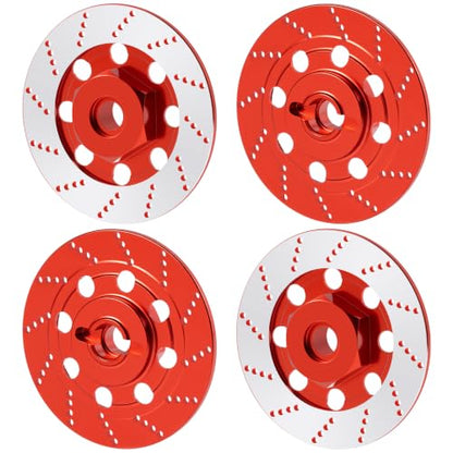 4PCS MORFUM RC Aluminum Alloy Hex Drift Wheels Rim Tires Hub Brake Disc Compatible with Sakura D4 AWD RWD 1/10 RC Drift Crawler Car Upgrade Parts (Red) - color: Red