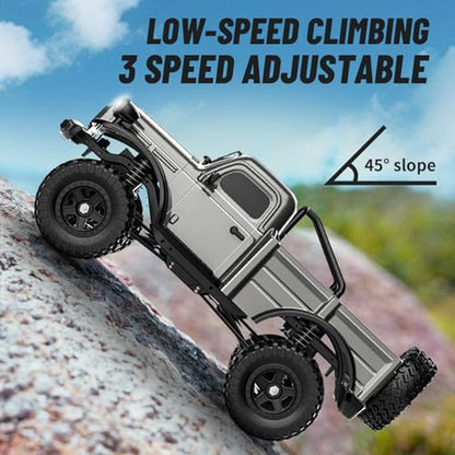 1:18 Scale All Terrain Remote Control Car, 2.4 GHz 4WD RC Rock Crawler with LED Lights, 12KPH Off-Road Pickup Truck Vehicle Toys RTR Gift for Adults - color: Blue, size: 3 Battery