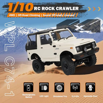 ARRIS WPL C74-1 Jimny JA11 1/10 RC Rock Crawler 4WD RTR Truck | Realistic Jimny Body, LED Lights, Full Proportional Control, Trail Adventure Ready - color: Wpl C74-1 White