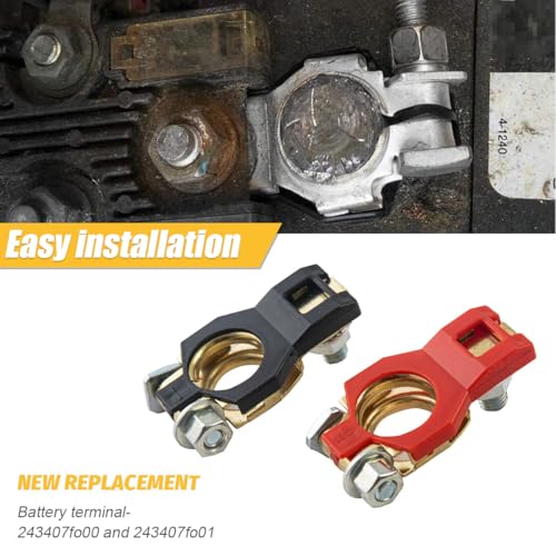 Car Battery Terminal Connector, 1 Pair Top Post Battery Cable Terminal Clamp Set with 2PCS Washers, Positive Negative Auto Cable Post Adapter, Compatible with Auto Truck RV (Red/Black Gold) - color: Red/Black/Gold, size: 1Pair