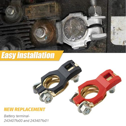 Car Battery Terminal Connector, 1 Pair Top Post Battery Cable Terminal Clamp Set with 2PCS Washers, Positive Negative Auto Cable Post Adapter, Compatible with Auto Truck RV (Red/Black Gold) - color: Red/Black/Gold, size: 1Pair