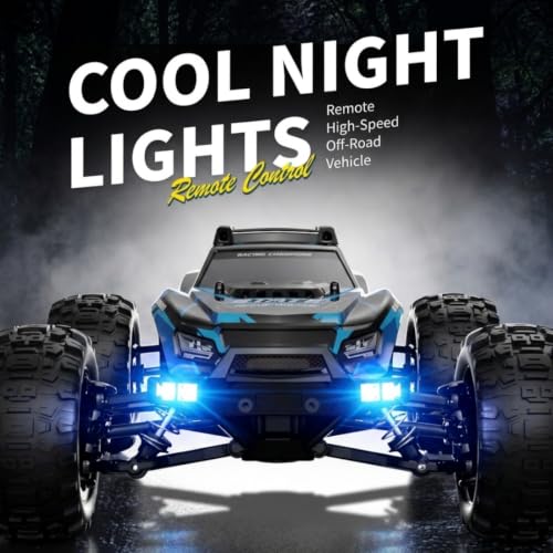 1/16 Scale 4WD Brushless RC Off-Road Truck, 2.4GHz Full Proportional Remote Control Car, 30KM/H High-Speed All Terrain Monster Truck with LED Lights RTR Hobby Grade Vehicle - color: White & Purple