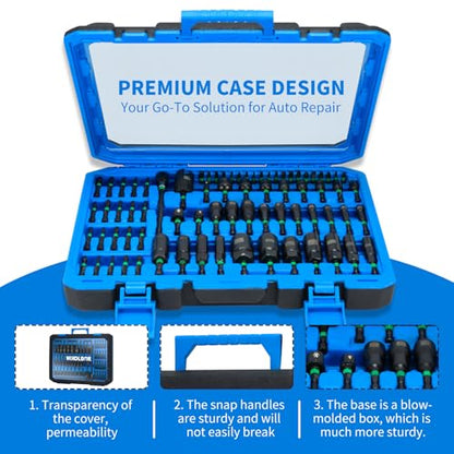 74PC Magnetic Nut Driver Set, Metric/SAE for Impact Drivers | Cr-V Nut Drivers, S2 Steel Bits, Socket Adapters, Wing Nut Driver, Quick Release Extension and Clear Lid Storage Case for DIY