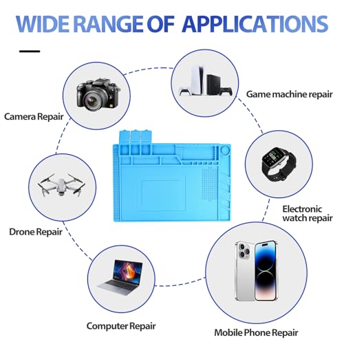 Silicone Soldering Mat 932°F Heat Resistant Repair Pad | Heat-resistant silicone mat with magnetic zones, screw slots and compartments for organized phone, laptop and PCB repairs.