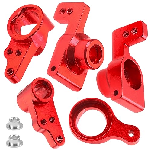 ShareGoo Aluminum Front Rear Swing Arm & Steering Knuckle Kit & Shock Absorbers Compatible with WLtoys 144010 144001 144002 1/14 RC Car (Red) - color: Red