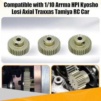 64P Pinion Gear 3.175mm Shaft 7075 Aluminum Alloy Motor Gears,0.6 Metric Pitch 36 37 38T with 1/8 Hole Pinion Gear Compatible with 1/10 Arrma HPI Kyosho Losi Axial Traxxas Tamiya RC Car - size: 36 37 38T