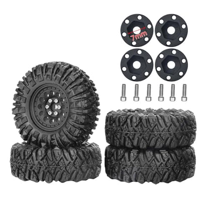 1.3” All-Terrain Tire and Wheel Set, Metal Beadlock 5mm & 7mm Hex Wheels for SCX24 TRX4M 1/12 1/14 1/18 1/24 RC Crawler Car (B, Black) - color: B, Black