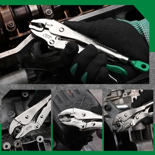 SK 7" Curved Jaw Locking Pliers, Vice Grips, Premium CR-V Steel | Vise Grip Pliers, Nickel-Plated Finish, Ergonomic Anti-slip Handle, Ideal for Welding or Assembly - size: 7"