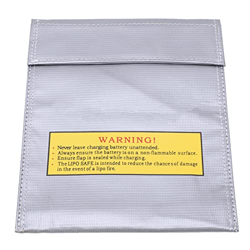 Alomejor RC Lipo Battery Bag Fire Storage for Charging Compatible with Various Aircraft Batteries 18x23cm (Silver) - size: Silver