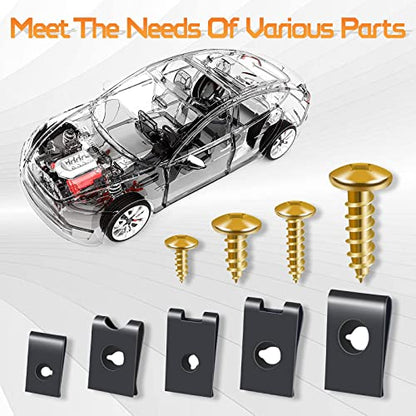 OTUAYAUTO 170PCS Car U Clips with Screw Assortment Kit - 10 Different Sizes Automotive U Nut and Screw Clip, Automotive U Nut Screw Clip, for Car Dash Door Panel Interior - size: 170Pcs 10 Sizes Clips