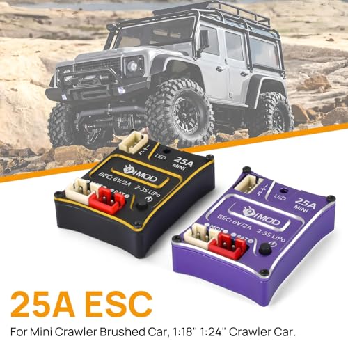 25A Waterproof Brushed ESC for 1/24 1/18 RC Crawler SCX24 AX24 TRX4M | RC Crawler Upgrade Part 2-3S LiPo Mini RC ESC Electronic Speed Controller(Purple) - color: Purple
