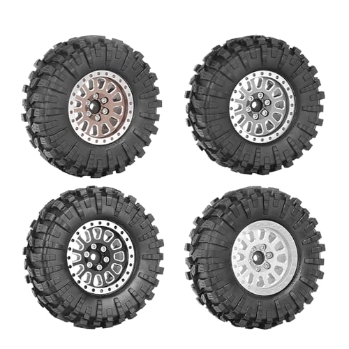 4PCS 1.3" Aluminum Alloy Beadlock Wheel Rims All-Terrain Tyre 70mm Rubber Tires Set with 5mm & 7mm Hex for 1/12 1/14 1/18 1/24 RC Rock Crawler Car Upgrade Parts (C-Black) - color: C-black