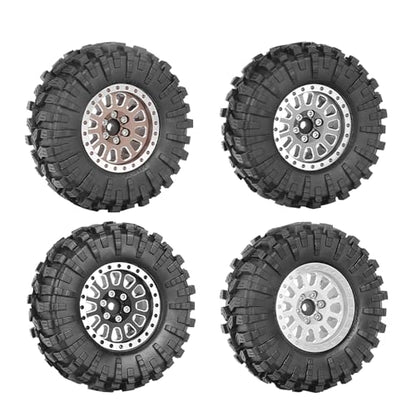 4PCS 1.3" Aluminum Alloy Beadlock Wheel Rims All-Terrain Tyre 70mm Rubber Tires Set with 5mm & 7mm Hex for 1/12 1/14 1/18 1/24 RC Rock Crawler Car Upgrade Parts (C-Black) - color: C-black
