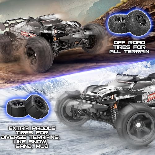 1:14 Scale All Terrain RC Cars for Adults & Boys (HS14323), Max Fast 40+ KPH, 4WD Off-Road RC Truck for Snow & Sand & Mud, 4X4 Waterproof Remote Control Car with 2 Rechargeable Batteries - color: Green2