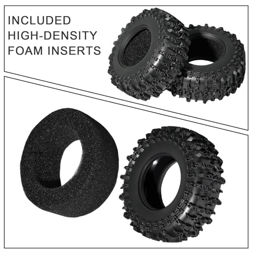 1.3 Tires for SCX24 & TRX4M 63.2 26.7mm RC Crawler Tires Upgrades with Foam Inserts Compatible with Traxxas Axial 1/18 1/24 Scale RC Cars Aggressive Mud Terrain Cling On Design - size: 1.3-66mm-jct