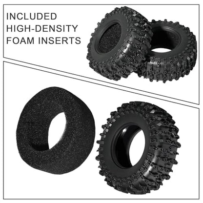 1.3 Tires for SCX24 & TRX4M 63.2 26.7mm RC Crawler Tires Upgrades with Foam Inserts Compatible with Traxxas Axial 1/18 1/24 Scale RC Cars Aggressive Mud Terrain Cling On Design - size: 1.3-66mm-jct