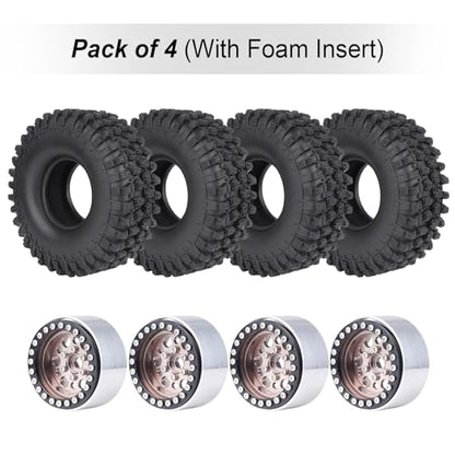 HobbyPark 120mm / 4.72inch 1.9 Crawler Tires and 1.9 Beadlock Wheels Set Foam Inserts for Axial SCX10 II III Traxxas TRX-4 Redcat Gen8 Gen7 Upgrades Replacement Parts (4-Pack) (Gray&Black) - color: Gray&black