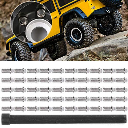 Qiilu M210 Rc Beadlock Screws Treal 1.9 Beadlock Wheel Scale Hex Screw 50Pcs Rc Car Wheel Rims Hub Screws Stainless Steel Screws for 1/10 Rc Crawler Car (M3) - size: M3