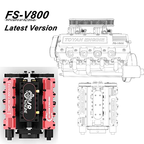 HOWIN FS-V800 1/10 Scale V8 Four-Stroke Nitro Engine Model – 28cc Eight-Cylinder Water-Cooled for RC Car & Boat, Metal Mechanical Simulation Engine (Finished Version)