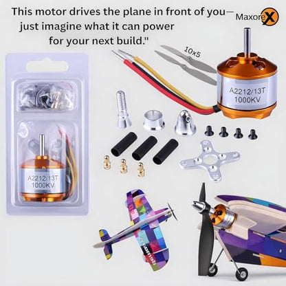 DIY RC Airplane Kit A2212 KV1000 Motor, 30A ESC, 4 Servos, 2 Propellers | Complete kit includes 4 SG90 servos, XT60 connector, motor mount, Z-bend linkages, and all required linkage hardware. - size: (Complete) KV1000