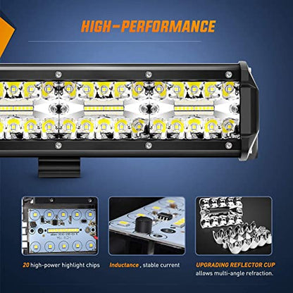 Nilight 20Inch 420W Triple Row Flood Spot Combo 42000LM Bar Driving Boat Led Off Road Lights with Mounting Bracket 16AWG Wiring Harness Kit - color: 20Inch Lights + Wiring Harness +Clamp