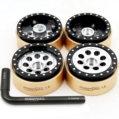 1.3 Beadlock Wheels 43g/rim Brass Weight 4-Pack Fits TRX4M SCX24 | adjustable offset black & silver wheel with 7mm hex hub, For 1/18 TRX4M High Trail & 1/24 micro RC crawlers Upgrades - color: Black & Silver