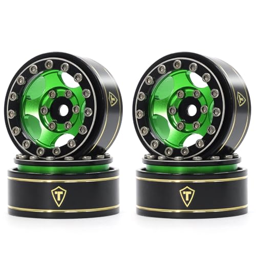 Treal 1.0 Beadlock SCX24 Wheels (4P) Classic 5-Star 1" Micro Beadlock Wheels for Axial 1/24 Deadbolt Betty C10 Gladitor Bronco 27.3g (Black-Green) - color: Black-Green