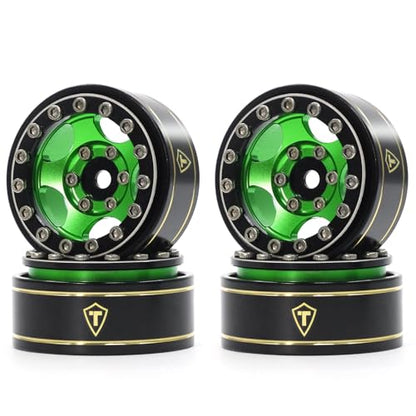 Treal 1.0 Beadlock SCX24 Wheels (4P) Classic 5-Star 1" Micro Beadlock Wheels for Axial 1/24 Deadbolt Betty C10 Gladitor Bronco 27.3g (Black-Green) - color: Black-Green